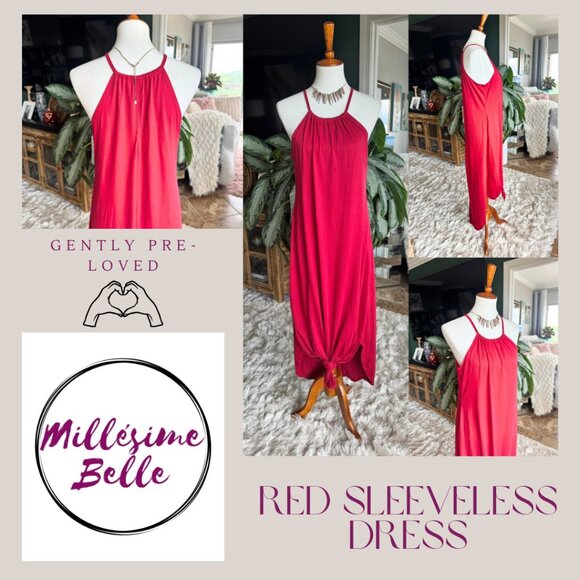 Red Sleeveless Tie Dress - Picture 3 of 8